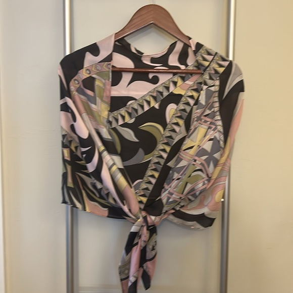 Pucci-Inspired Carlisle 100% Silk Scarf. Oblong 58”x19” Pink, Brown, Gray, Green - Picture 6 of 6